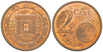 Мальта 2 евроцента 2008 F KM 126 сталь плакированная медью 4548-315
