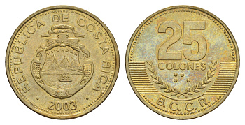 Коста-Рика 25 колонов 2003 KM 229a алюминиевая бронза UNC 4642-922
