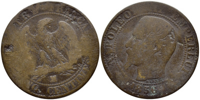 ФРАНЦИЯ 5 САНТИМОВ 1856 МА, НАПОЛЕОН III (1852-1870) KM 777.6, LE FRANC 116.35 бронза 4364-751