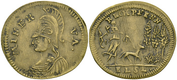 ГЕРМАНИЯ ТОКЕН, ЖЕТОН ND MINERVA, БОГИНЯ МУДРОСТИ, СЦЕНА ОХОТЫ С СОБАКОЙ НА ПОВОДКЕ желтый металл 99-1028