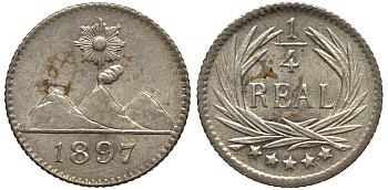 Гватемала 1/4 реала 1897 5 звезд, Испанское правление KM 162 серебро 112-1224