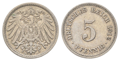 Германия 5 пфеннигов 1912 A KM 11, J. 12 медно-никель 4701-1048