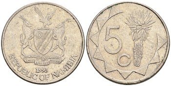 Намибия 5 центов 1993 KM 1 никелированная сталь 4567-652