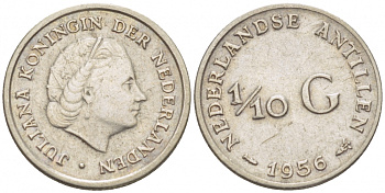 Нидерландские Антилы 1/10 гульдена 1956 Юлиана (1948-1980) KM 3 серебро 112-1054