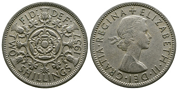 Великобритания 2 шиллинга (флорин) 1957 Елизавета II (1952-2022) KM 906, Spink 4146 медно-никель 4382-124
