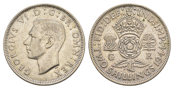 Великобритания 2 шиллинга (флорин) 1944 Георг VI (1936-1952) KM 855, Spink 4081 серебро 4631-454