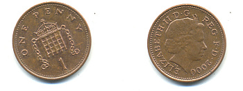 Великобритания 1 пенни 2000 Елизавета II (1952-2022) KM 986, Spink 4710 (B5) сталь плакированная медью 177-544