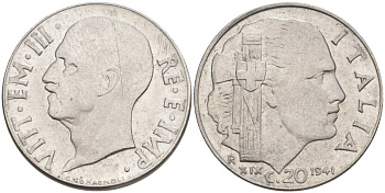 ИТАЛИЯ 20 ЧЕНТЕЗИМО 1941 R, ГОД XIX, ВИКТОР ЭММАНУИЛ III (1900-1946) KM 75b, VEM3. 1028 нержавеющая сталь 3853-824