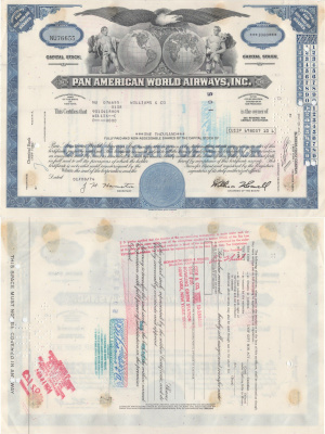 США, Pan American World Airwaysсертификат на 100 акций1974бумага5553-18-2