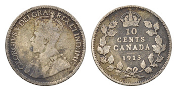 Канада 10 центов 1913 Георг V (1910-1936) KM 23 серебро 4623-855