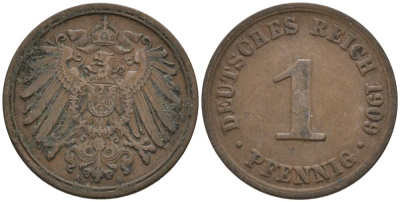 Германия 1 пфенниг 1909 A KM 10, J. 10 медь 4576-117