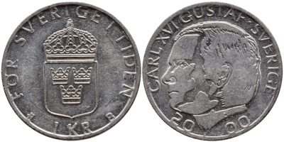 Швеция 1 крона 2000 Карл XVI Густав (1973- ) KM 852а медно-никель 4364-3711