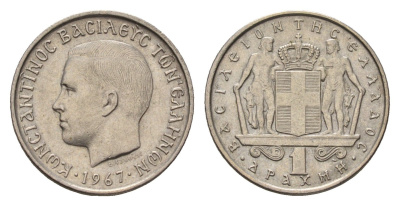 Греция 1 драхма 1967 Константин II (1966-1973) KM 89 медно-никель 4158-115