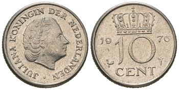 Нидерланды 10 центов 1976 Юлиана (1948-1980) KM 182 никель 4621-449