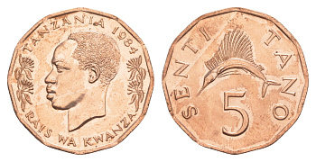 Танзания 5 центов 1984 KM 1 бронза UNC 4650-257