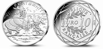 Франция 10 евро 2015 серия Астерикс и свобода, Астерикс и Olaf Grossebaf, в оригинальном буклете KM NEW серебро UNC 1-4-3-22