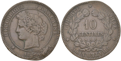 Франция 10 сантимов 189? KM 815.1 бронза 4159-1016