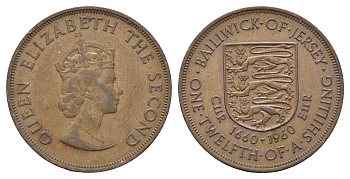 Джерси 1/12 шиллинга 1960 Елизавета II (1952-2022), 300 лет вступления на престол короля Карла II KM 23 бронза 4178-1015