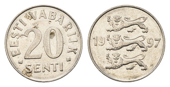 Эстония 20 сентов 1997 KM 23a сталь плакированная никелем 4689-717
