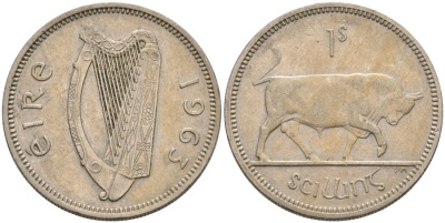 Ирландия 1 шиллинг 1963 бык KM 14а медно-никель 4561-1116