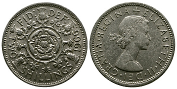 Великобритания 2 шиллинга (флорин) 1966 Елизавета II (1952-2022) KM 906, Spink 4146 медно-никель 4382-722