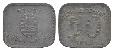 Людвигсбург 50 пфеннигов 1917 Funck 307.1, Men05 15520.1, Men18 19577.1 цинк 4637-1223