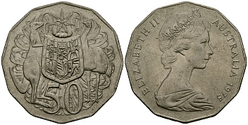 Австралия 50 центов 1975 Елизавета II (1952-2022), герб Австралии, кенгуру KM 68 медно-никель 4558-213