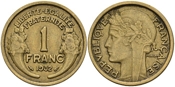 Франция 1 франк 1932 KM 885, Le Franc 219.2 алюминиевая бронза 4142-821