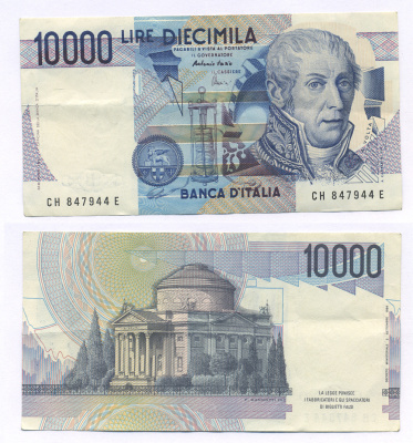 Италия 10000 лир 1984 Вольта, музей Храм Вольтиано Pick 112d бумага 7147-39-3