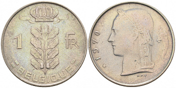 БЕЛЬГИЯ 1 ФРАНК 1970 BELGIQUE KM 142.1 медно-никель 68-634