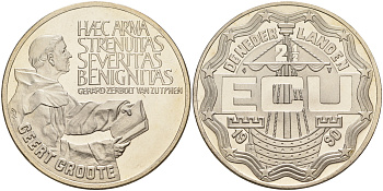 Нидерланды 2 1/2 экю 1990 богослов Герт Гроте, в оригинальной коробке  медно-никель  PROOF  7-5-4-19