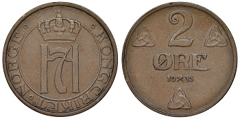 Норвегия 2 эре 1935 Хокон VII (1905-1957) KM 371 бронза 71-1142