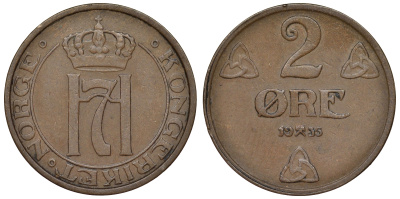 Норвегия 2 эре 1935 Хокон VII (1905-1957) KM 371 бронза 71-1142