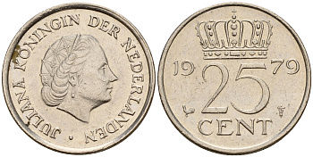 Нидерланды 25 центов 1979 Юлиана (1949-1980) KM 183 никель    4598-129