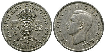 Великобритания 2 шиллинга (флорин) 1948 Георг VI (1936-1952) KM 865, Spink 4102 медно-никель 4381-1124