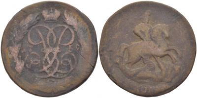 Россия 2 копейки 1759 красный монетный двор, Елизавета Петровна (1741-1762) Биткин 393 медь 221-211