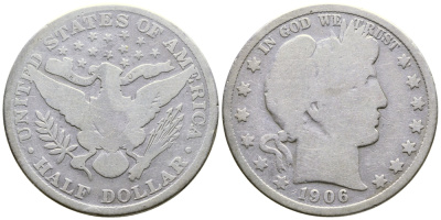 США 1/2 доллара (50 центов) 1906 барбер, Barber KM 116 серебро 3334-912