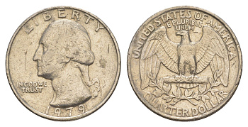 США 25 центов (квотер, 1/4 доллара) 1979 Вашингтон KM 164a медь плакированная медно-никелем 4638-412