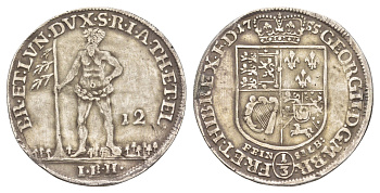 Брауншвейг-Каленберг-Ганновер 12 мариенгрошей (1/3 талера) 1755 IBH, дикарь, Георг II (1727-1760), из коллекции Ричарда Б. Смита Smith 123, Welter 2600, KM 255 серебро 1525-1042