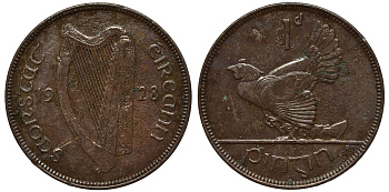 Ирландия 1 пенни 1928 курица с цыплятами KM 3 бронза 4557-1246