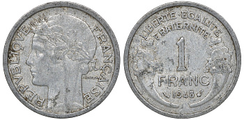 Франция 1 франк 1948 KM 885a.1 алюминий 4163-444