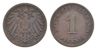 Германия 1 пфенниг 1898 A, Вильгельм II (1888-1918) KM 10, J. 10 медь 4639-1116