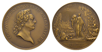 Франция медаль "Корсика становится частью Франции" 1978 диаметр 64 мм, вес 132,2 гр, Бюст Людовика XV, медальер Ч.Н. Ротьерс томпак 1097-4-22