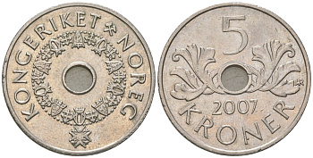 Норвегия 5 крон 2007 Харальд V (1991-) KM 463 медно-никель 4561-335