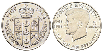 Ниуэ 5 долларов 1988 Джон Кеннеди KM 17 медно-никель BU 11-327-15