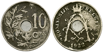 Бельгия 10 сантимов 1922 Belgie KM 86 медно-никель 4172-645
