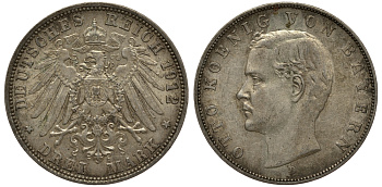 Бавария 3 марки 1912 Отто (1886-1913) Weege 45, J. 47, KM 515 серебро 3711-2111