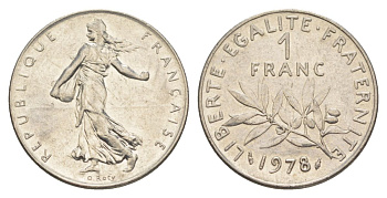Франция 1 франк 1978 сеятель KM 925.1, Le Franc 226.23 никель 4631-535