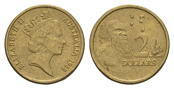 Австралия 2 доллара 1988 абориген, Елизавета II (1952-2022) KM 101 алюминиевая бронза 4658-118