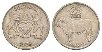 Ботсвана 25 тхебе 1989 Зебу, Всемирный день продовольствия KM 6a сталь плакированная никелем 51-2157